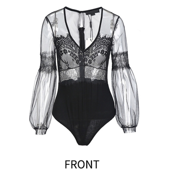 Haoduoyi Tops - COPY - XL Lace Mesh Long Sleeve Sheer V Neck Body…